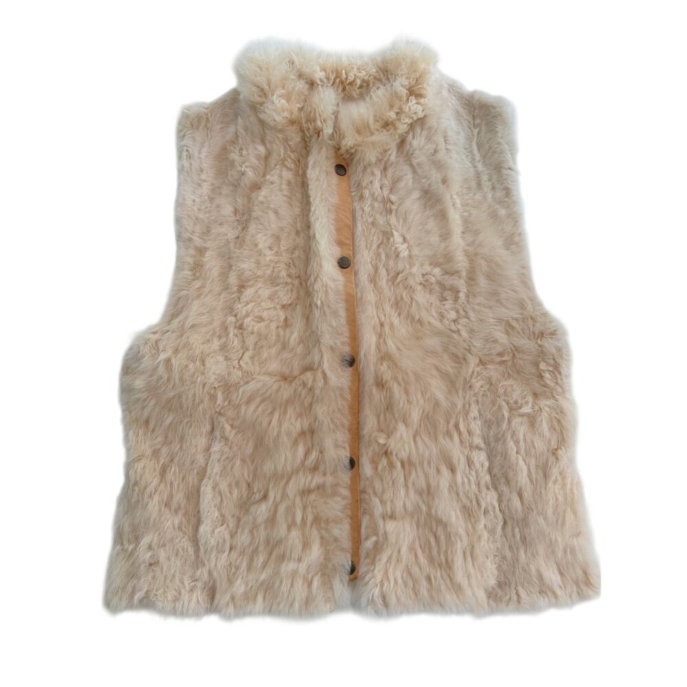 Vintage 60s/70s Shearling Lamb Fur Vest – Cream Boho Mongolian Style – Women’s S